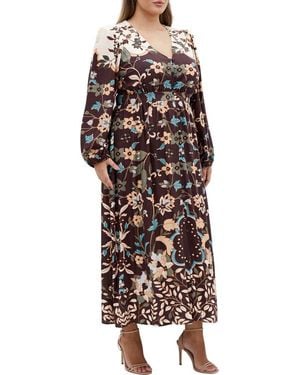 City Chic Florence Long Sleeve Maxi Dress - Brown