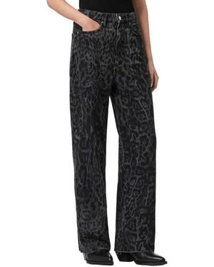 AllSaints Blake Leopard Print Wide Leg Jeans - Black