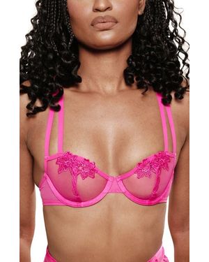 Love, Vera Floral Appliqué Underwire Balconette Bra - Pink
