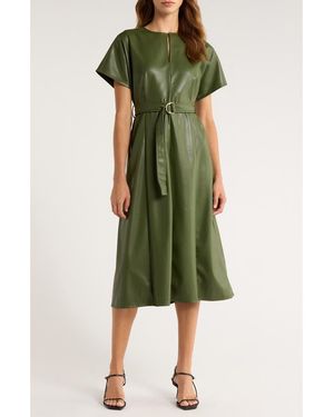Halogen® Faux Leather Midi Dress - Green