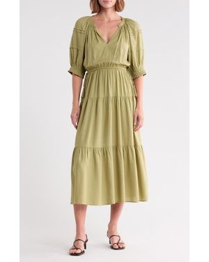 AREA STARS Puff Sleeve Tiered Dress - Green