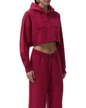 AFRM Darius Crop Cotton Hoodie - Red