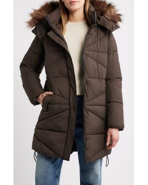 Sam Edelman Faux Fur Trim Hooded Quilted Jacket - Black