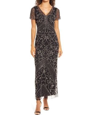 Pisarro Nights Beaded Mesh Column Gown - Black