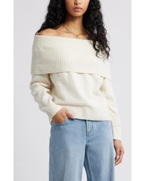 BP. Bouclé Off The Shoulder Sweater - White