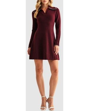 Mila + Mate Whip Stitch Polo Sweater Dress - Red