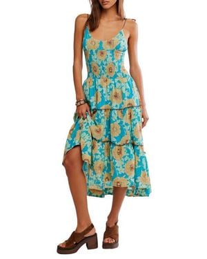 Free People Adriel Tie Strap Tiered Midi Dress - Green