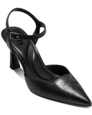 DKNY Ceana Stud Logo Pointed Toe Ankle Strap Pump - Black