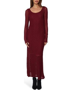 Lost + Wander Sistine Tale Long Sleeve Open Stitch Maxi Dress - Red