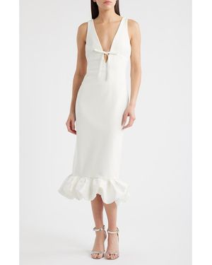 Likely Balta Ruffle Hem Mixed Media Cocktail Midi Dress - White