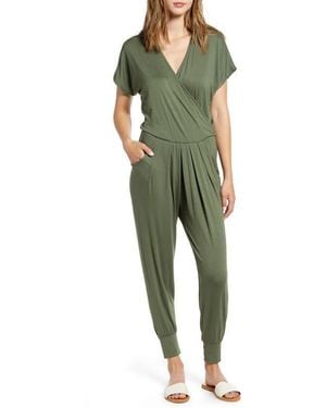 Loveappella Short Sleeve Wrap Top Jumpsuit - Green