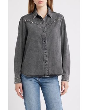 Rails Vinea Stud Accent Western Snap-Up Denim Shirt - Gray