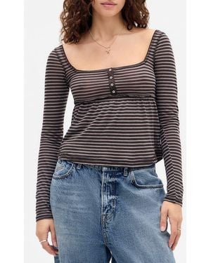 BDG Brittney Long Sleeve Babydoll Top - Black