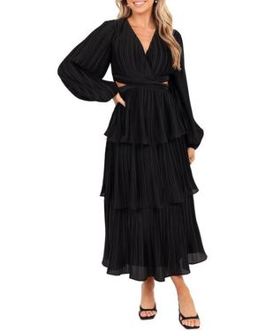 Petal & Pup Farrow Long Sleeve Midi Dress in Black | Lyst