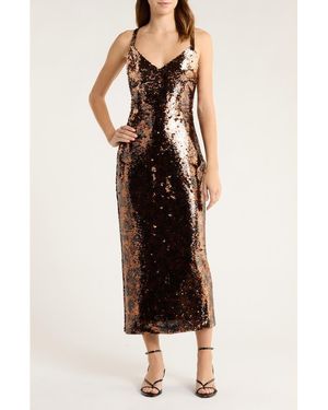 L'Agence Noella Leopard Sequin Midi Sheath Dress - Black