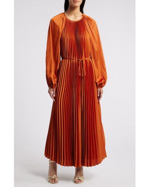 Julia Jordan Pleated Long Sleeve Satin Midi Dress - Red