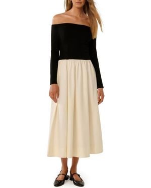 EVER NEW Savannah Off The Shoulder Long Sleeve Midi Dress - Natural