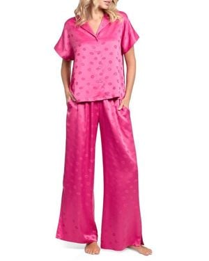MIDNIGHT BAKERY Valentine's Day Print Satin Long Pajamas - Pink