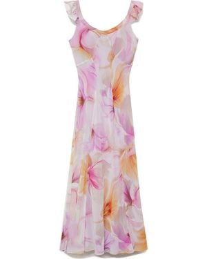 Mango Floral Ruffle Chiffon Maxi Dress - Pink
