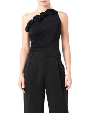 Endless Rose Rosette Detail One-Shoulder Bodysuit - Black