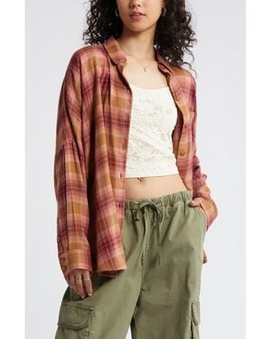 BP. Plaid Oversize Flannel Button-Up Shirt - Green