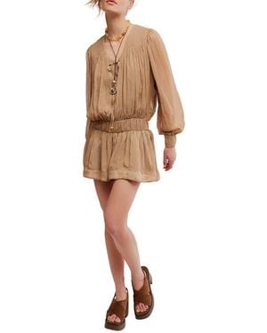 Free People Sunbeam Long Sleeve Cotton Blend Minidress - Natural