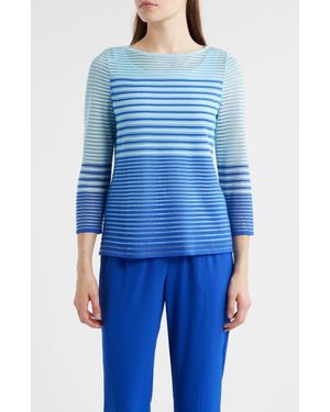 Ming Wang Stripe Sheer Knit Tunic - Blue