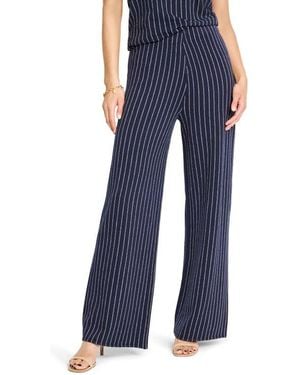 NIC+ZOE Destination Stripe Wide Leg Knit Pants - Blue