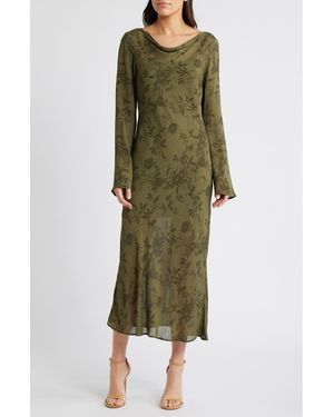 Wayf Cassandra Floral Long Sleeve Midi Dress - Green
