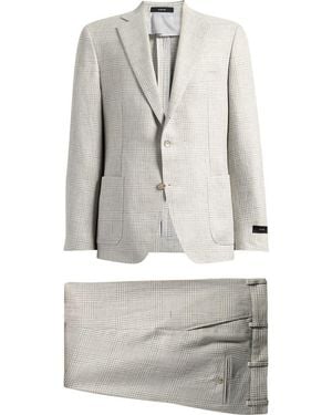 Vince Icon Relaxed Fit Tan Glen Check Linen & Wool Suit - Gray