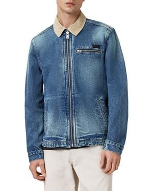 AllSaints Rothwell Zip Denim Jacket With Corduroy Collar - Blue