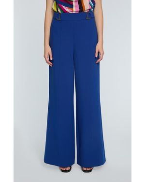 Tahari The Inez Buckle Detail Wide Leg Pants - Blue