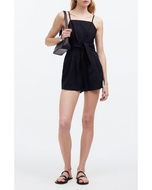 Madewell Tie Waist Linen Blend Romper - Black