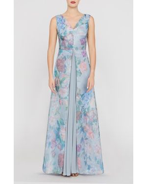 Kay Unger Merida Floral Print Sleeveless Gown - Blue