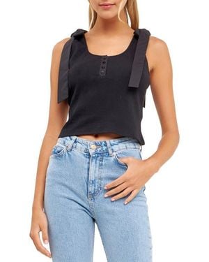 English Factory Shoulder Tie Rib Henley Tank - Blue
