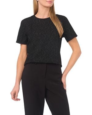 Halogen® Pintuck Crepe Knit Jacquard Top - Black