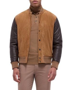Bugatchi Suede & Leather Bomber Jacket - Brown