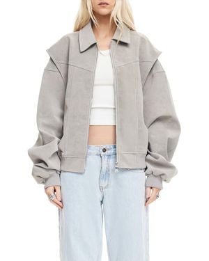 Lioness Vista Faux Suede Bomber Jacket - Gray