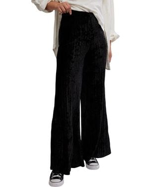 Free People Star Sign Ribbed Wide Leg Velvet Pants - Black