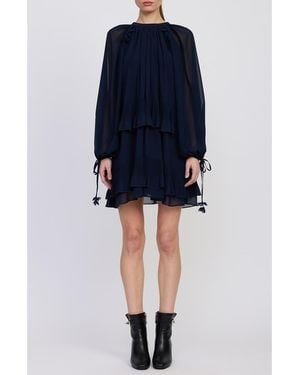 En Saison Nicolette Tiered Ruffle Long Sleeve Trapeze Dress - Blue