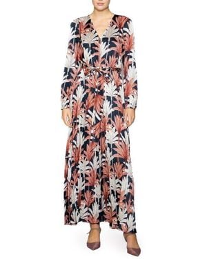 MELLODAY Botanical Tie Waist Pleated Maxi Dress - White