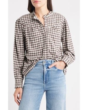 Rails Alanna Ruffle Gingham Snap-Up Shirt - Black