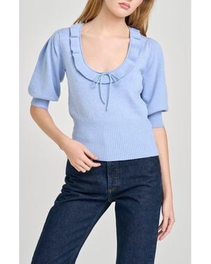 Wayf Paulina Puff Sleeve Sweater - Blue