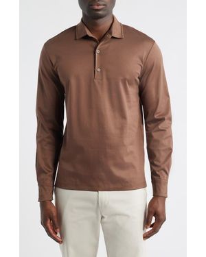Aurélien Mercerized Cotton Long Sleeve Polo - Brown