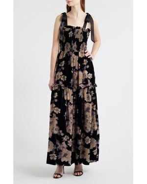 En Saison Rowan Floral Tie Shoulder Maxi Dress - Black