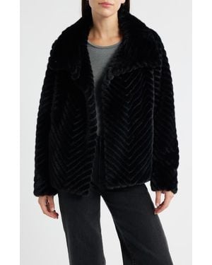 Bernardo Chevron Quilted Faux Fur Jacket - Black