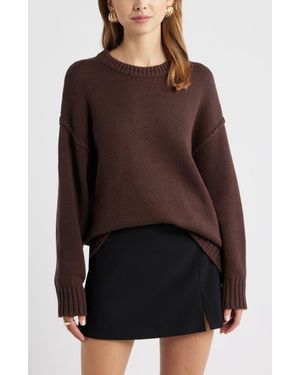 Open Edit Oversize Crewneck Cotton Sweater - Black