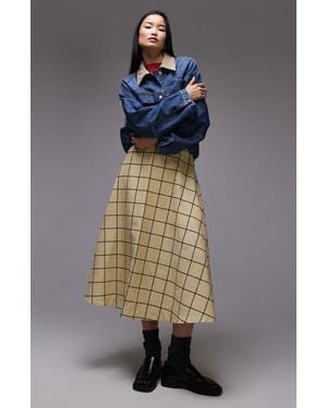 TOPSHOP Windowpane Cotton Midi Skirt - Yellow