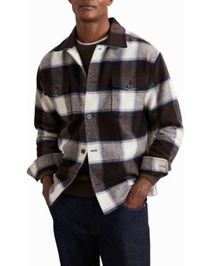 Reiss Mcfadden Check Wool Blend Flannel Overshirt - Black