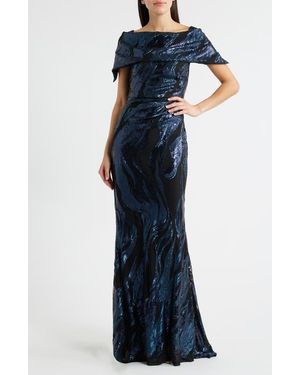 Vince Camuto Sequin Wave Off The Shoulder Gown - Blue